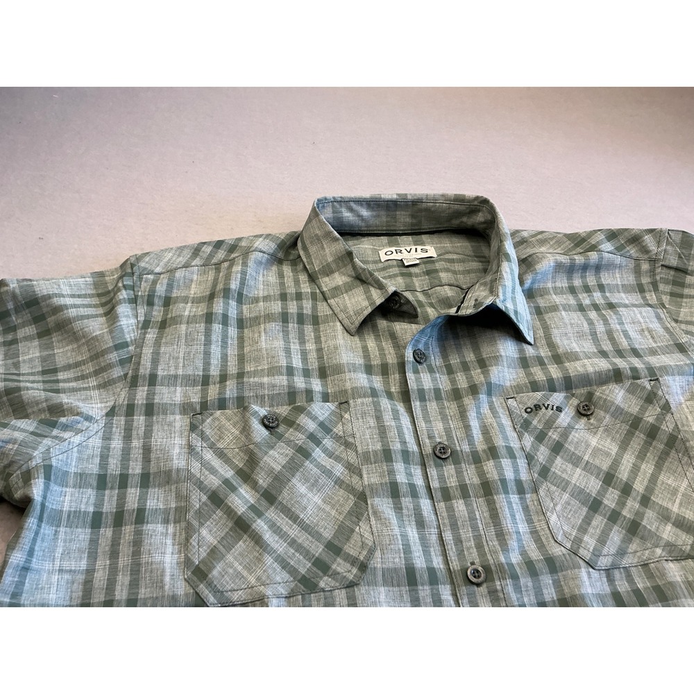 Orvis Short Sleeve Button Down Shirt Green Plaid Hiking Outdoor XXL Classic Fit - Picture 2 of 14
